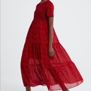 Red and black floral maxi dress